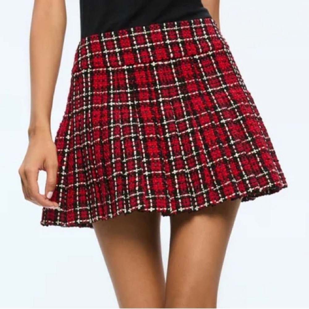 Alice + Olivia Red Plaid Mini Skirt